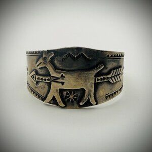 Vintage Navajo-Style Sterling 925 Harvey-Style Deer & Arrows Cuff 7" (50g)